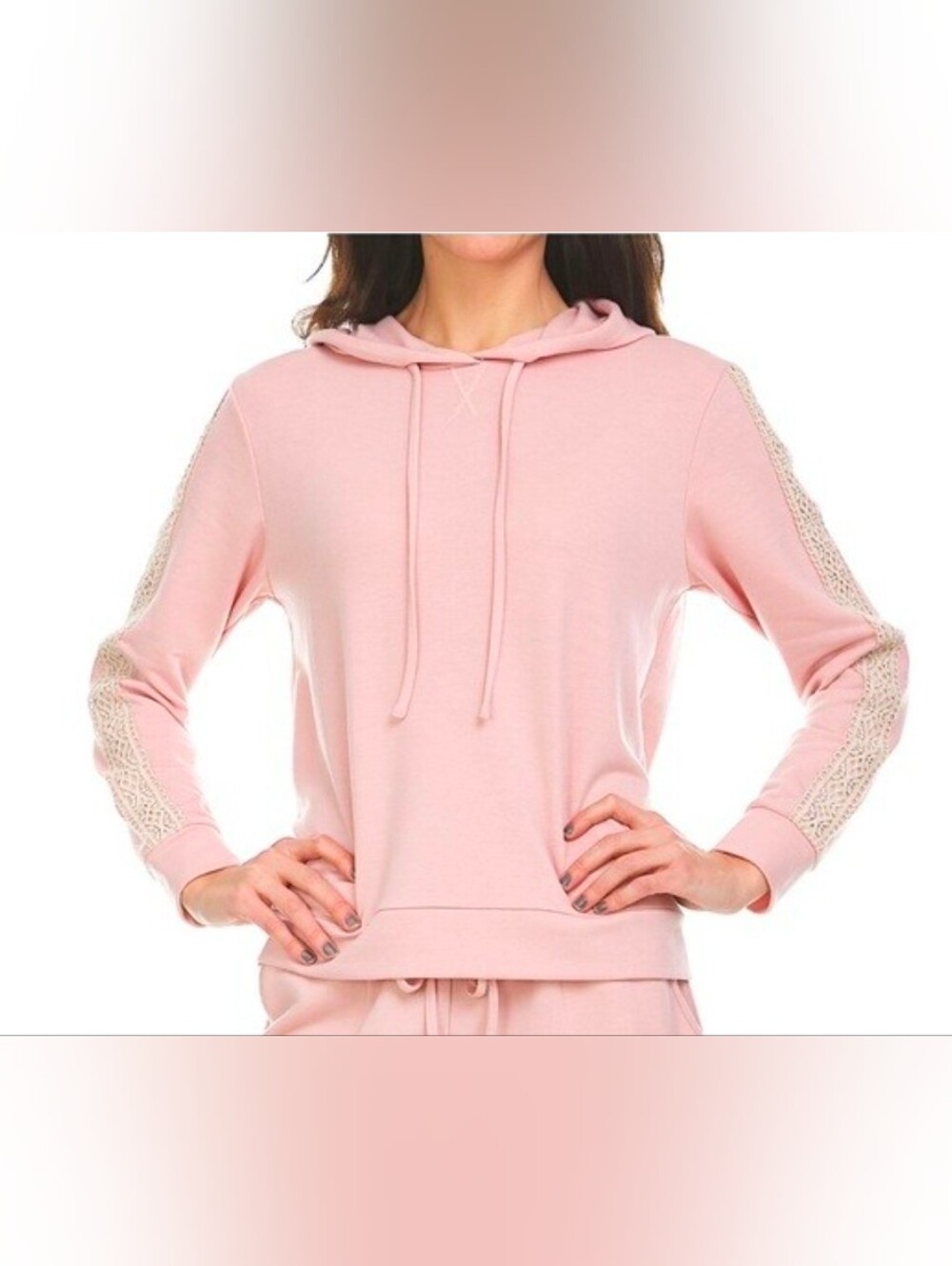 Anthropologie Flora Nikrooz Lace Trim Hoodie Pink Size Medium